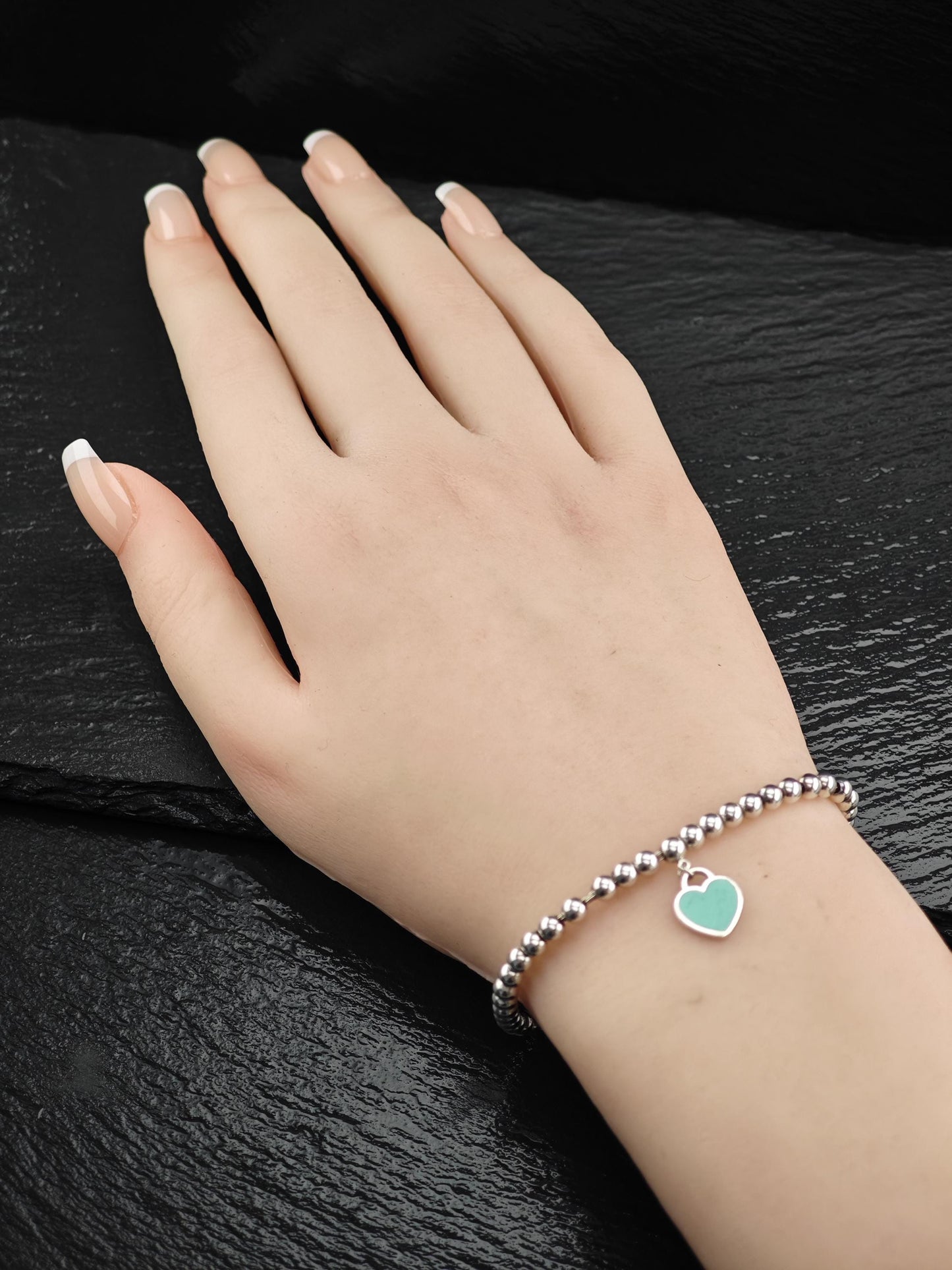 Vintage Tiffany & Co. Teal Heart Charm Bracelet Sterling Silver