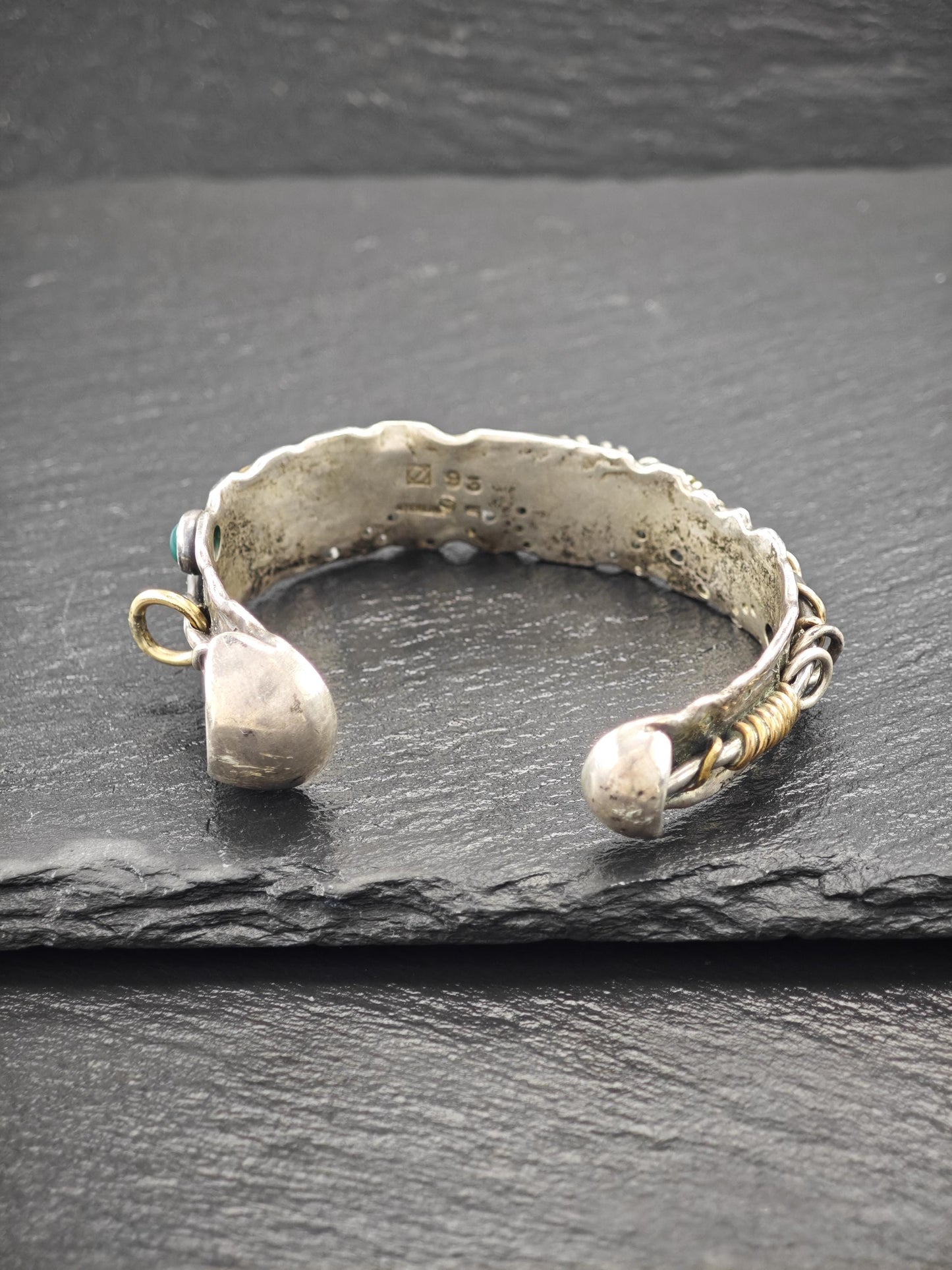 Brutalist Alligator, Moonstone, Onyx 14K Gold Accents Cuff Bracelet Sterling Silver