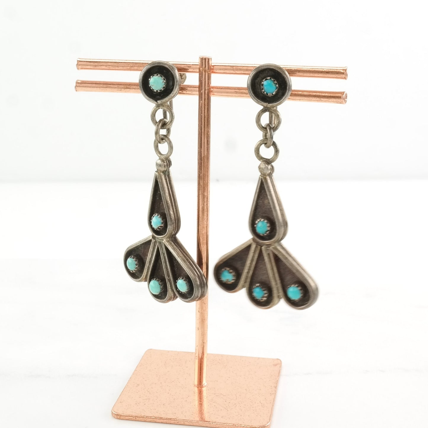 Sterling Silver Screw back Earrings Native Red, Blue Turquoise, Coral Reversible ER2582