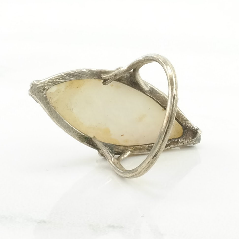 Vintage Chinese Export Silverplated Ring MOP Hand Painted Size 3 1/2