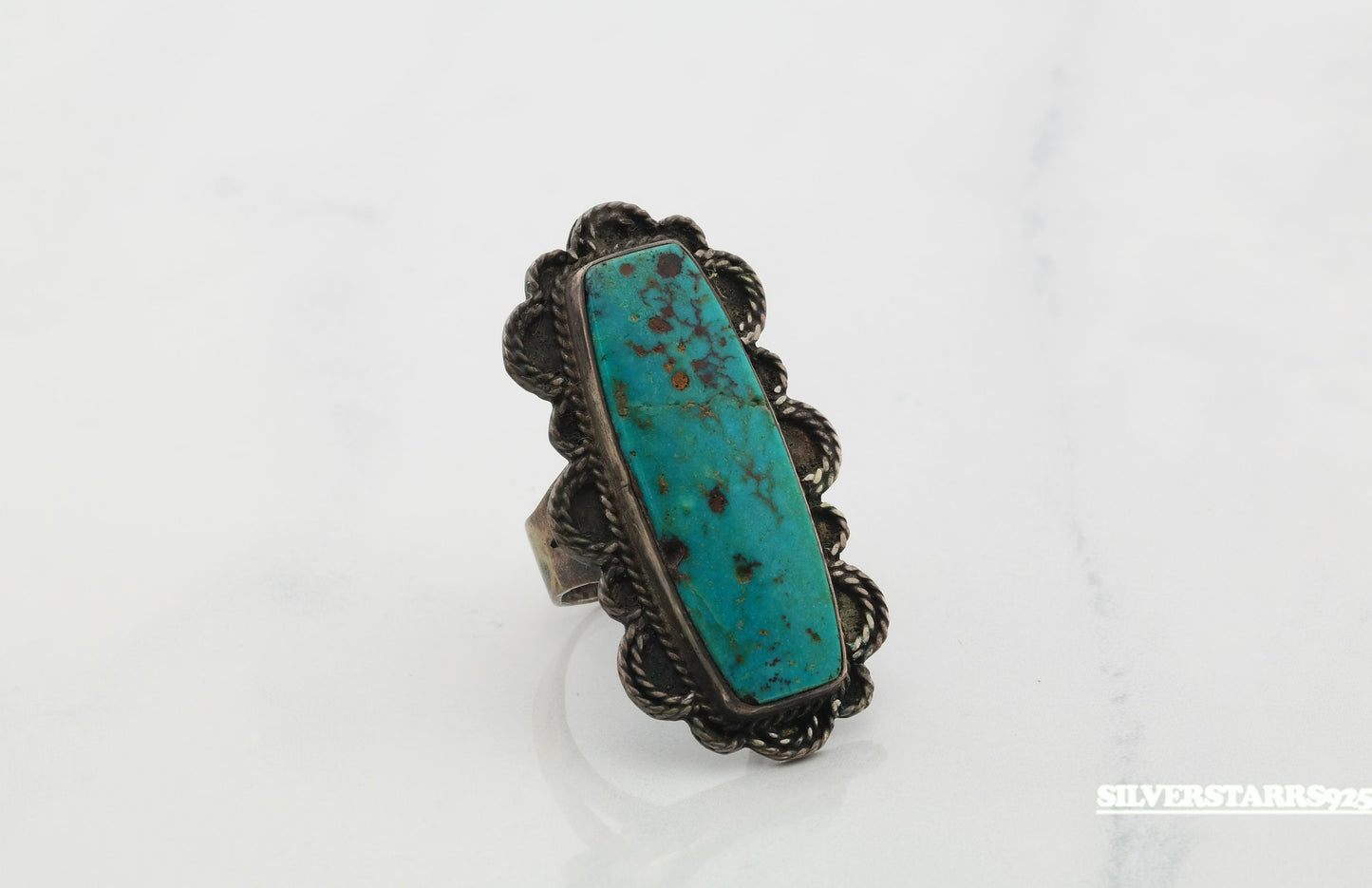Historic Native American Silver Ring No Treatment Turquoise Sterling Blue Size 6.5