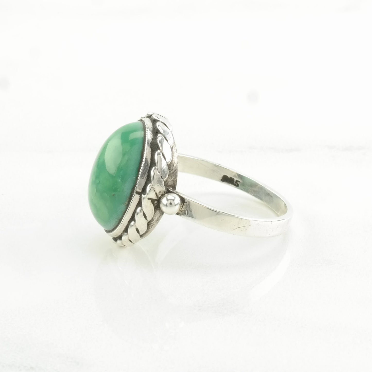 Vintage Sterling Silver Ring Turquoise Rope Detail Green Size 7 1/2