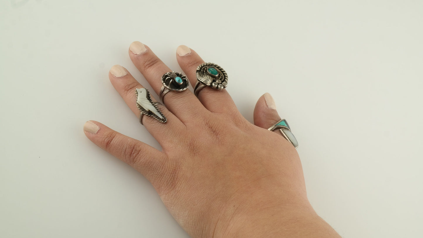 Vintage Native American Silver Ring Turquoise Triangle Sterling Size 6