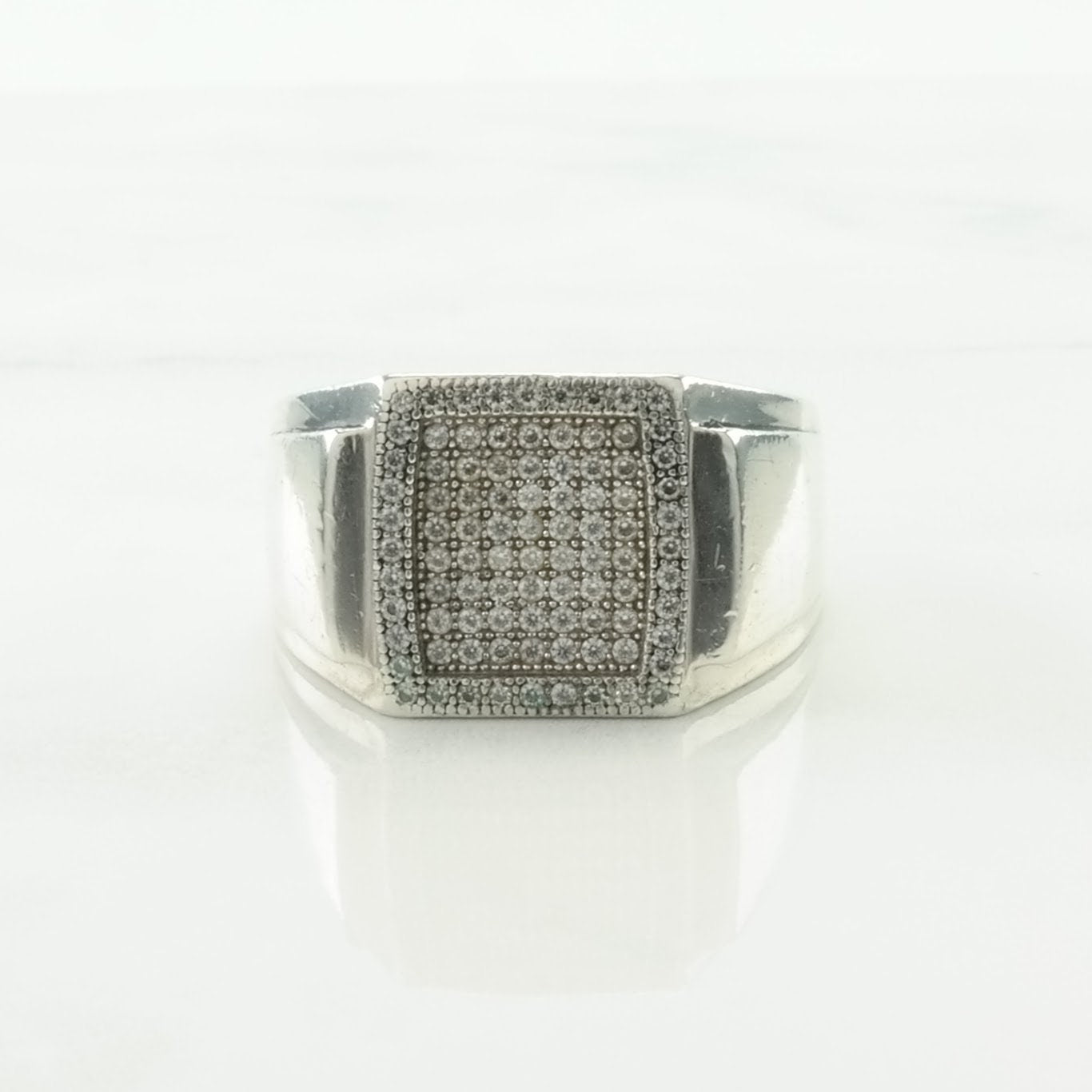 Vintage Sterling Silver Ring CZ Pave, Wide Band Size 10