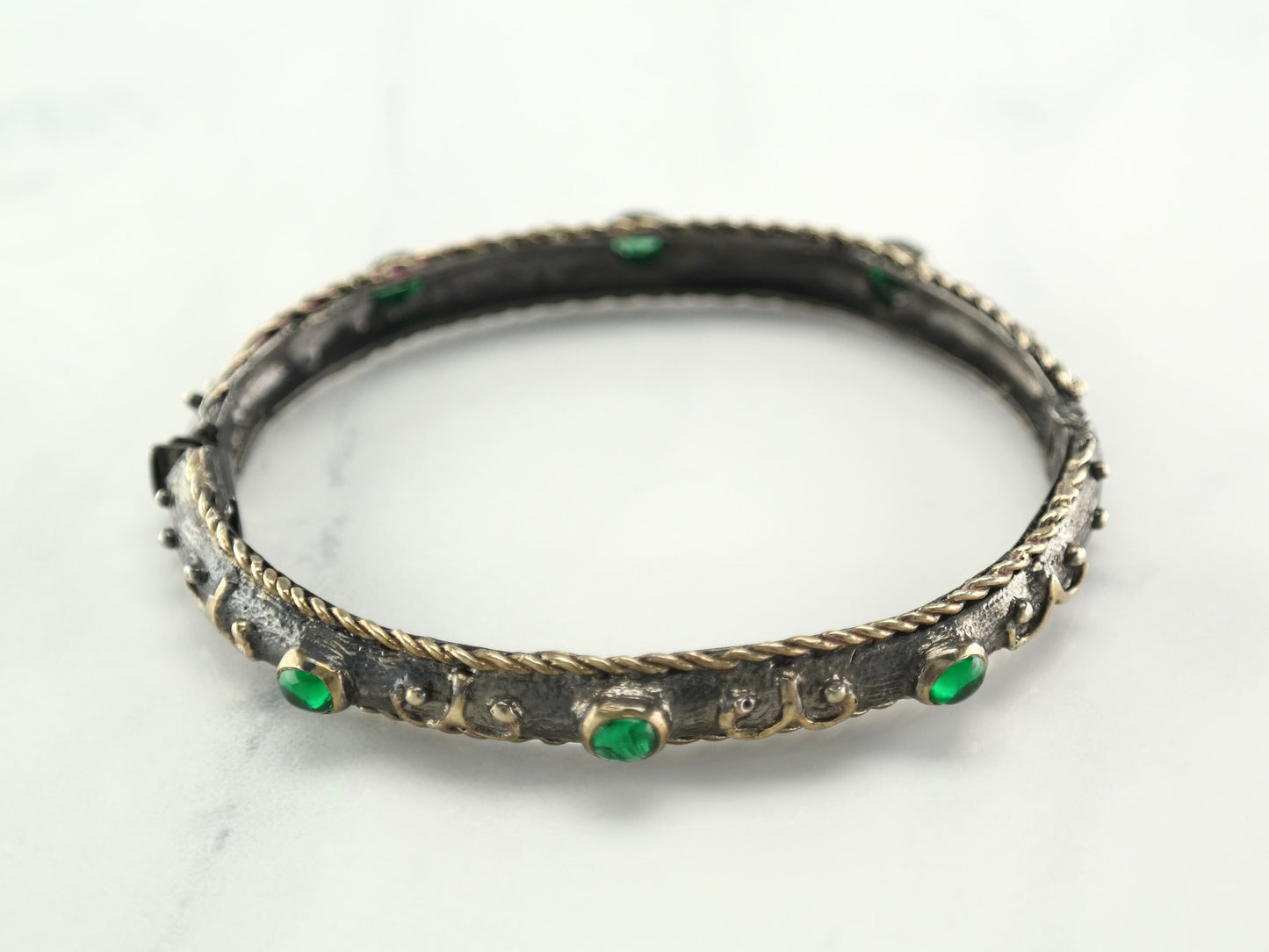 By Sevan Vintage Aries Emerald Sterling Silver Bangle