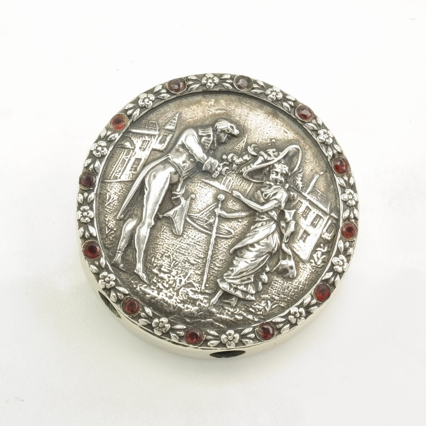 Vintage Art Nouveau Garnet Lady and Gentleman Sterling Silver Pendant