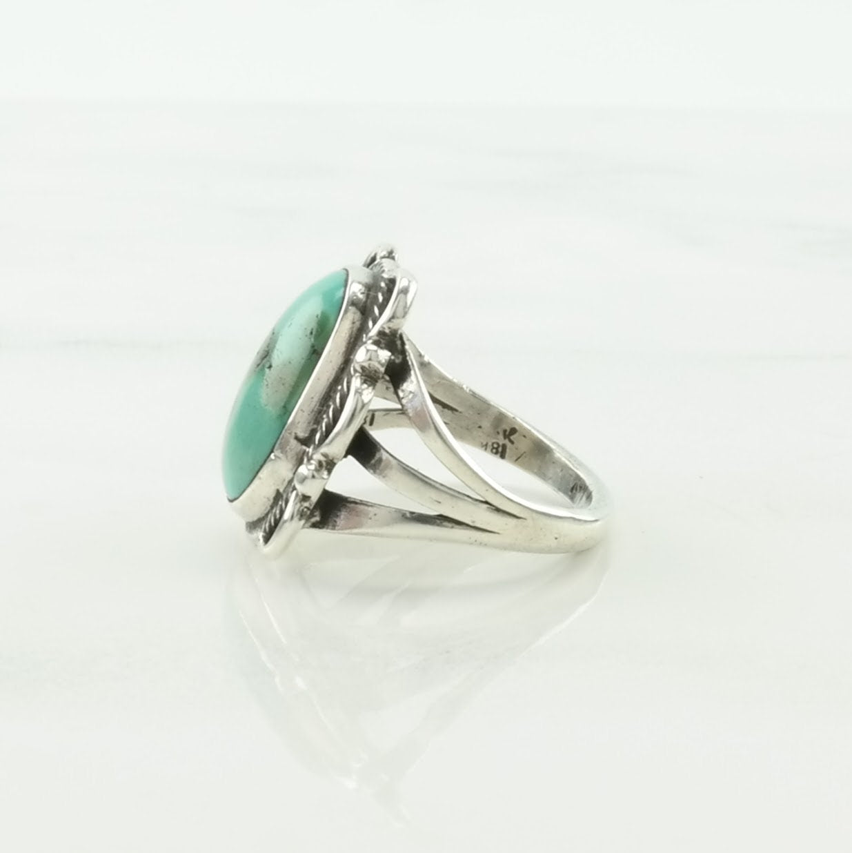 Vintage Native American Silver Ring Turquoise Floral Sterling Blue Size 5 1/4