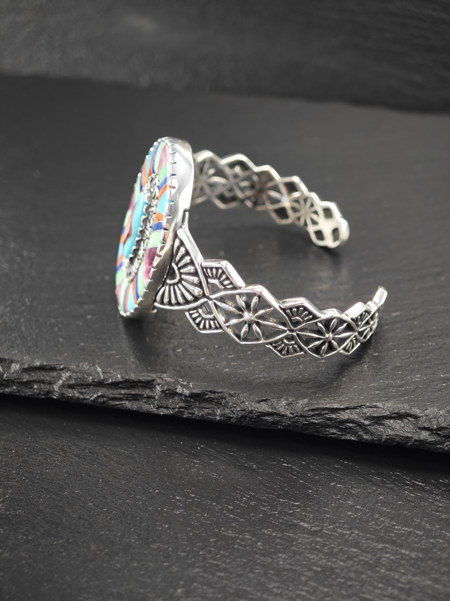 Carolyn Pollack Turquoise, Gem Inlay Cuff Bracelet Sterling Silver
