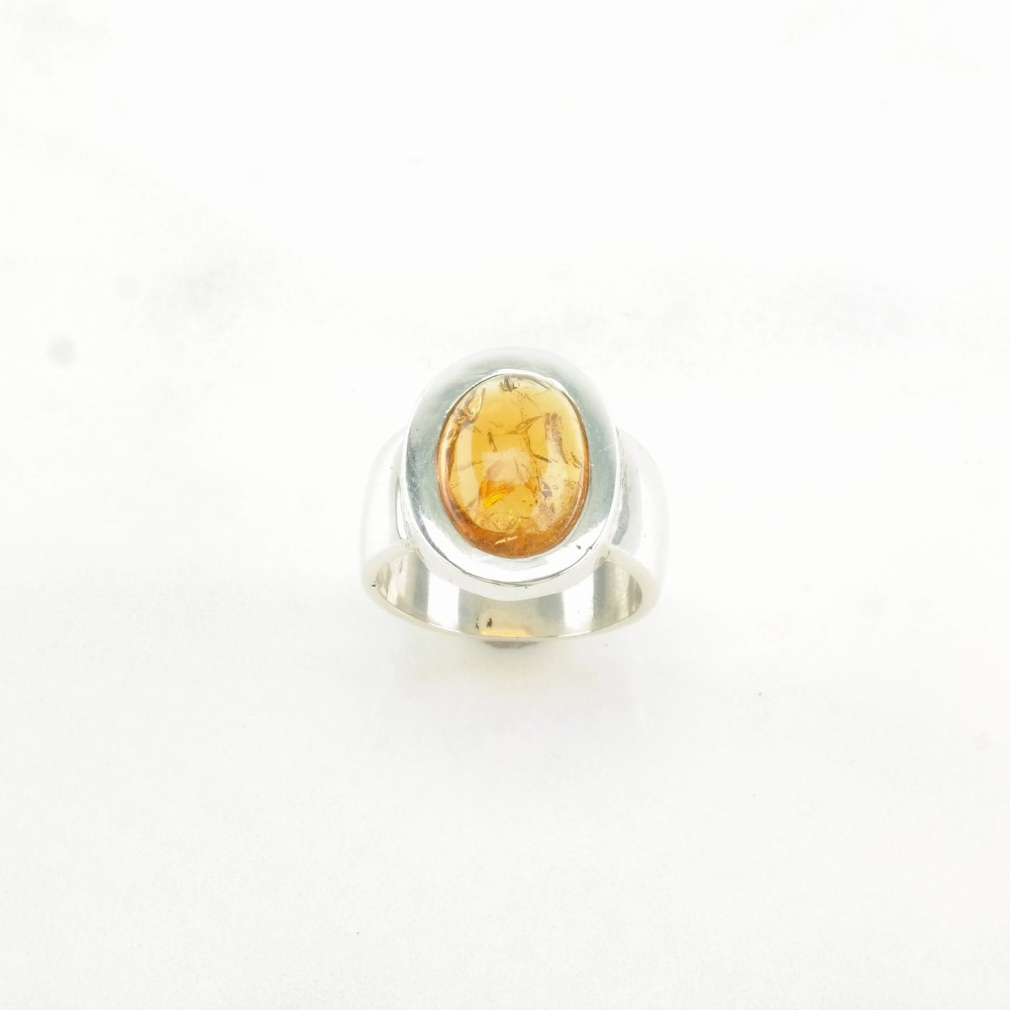 Vintage Sterling Silver Ring Baltic Amber Wide Band Orange Size 7 1/2