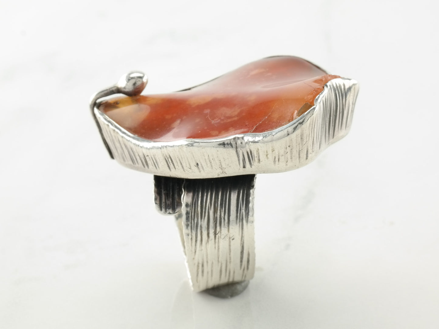 Vintage Modernist Ring Carnelian Sterling Silver Size 7 1/2