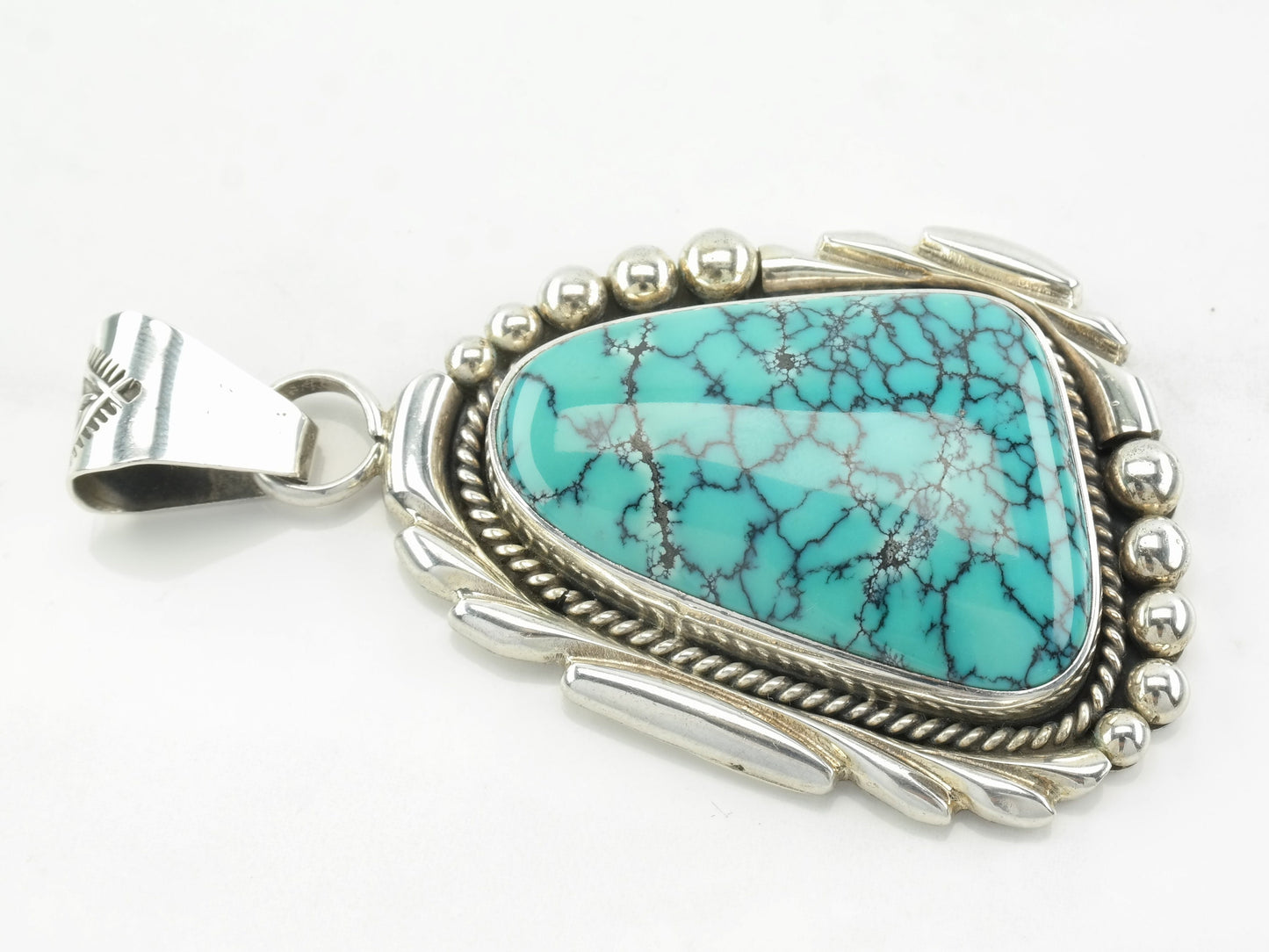 Aaron Toadlena Spiderweb Turquoise Sterling Silver Pendant P1980