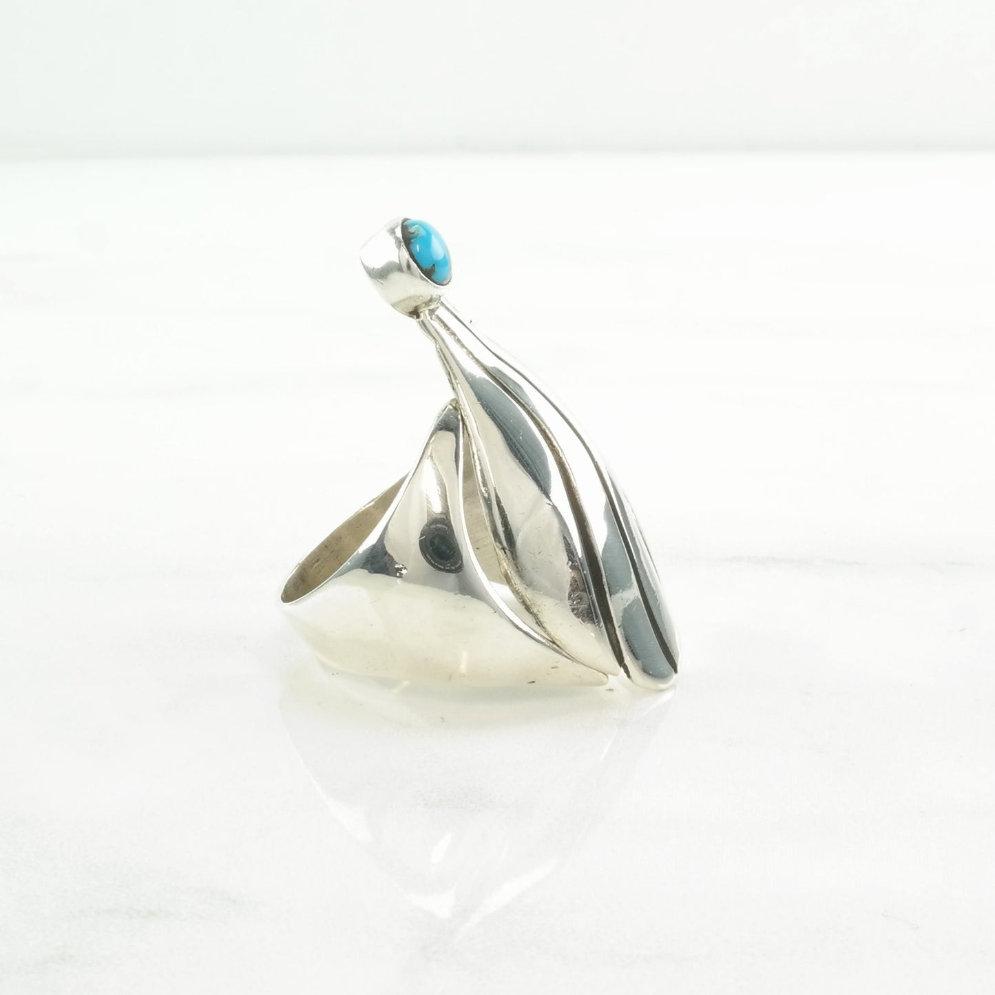 Vintage Native American Silver Ring Turquoise Modernist Sterling Blue Size 10 1/2