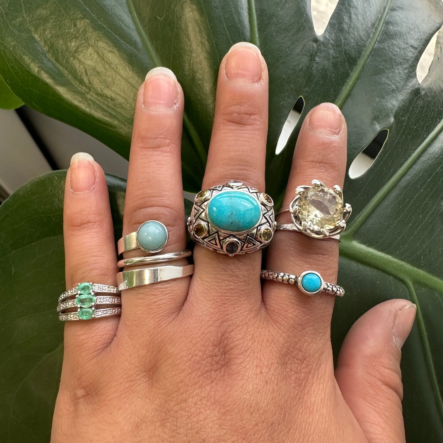 Vintage DDD Sterling Silver Ring Larimar, Modernist Blue Size 6 1/2