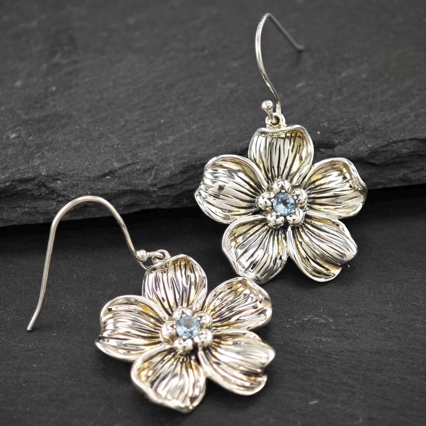 Vintage Topaz, Jai Fish Hook Earrings Sterling Silver
