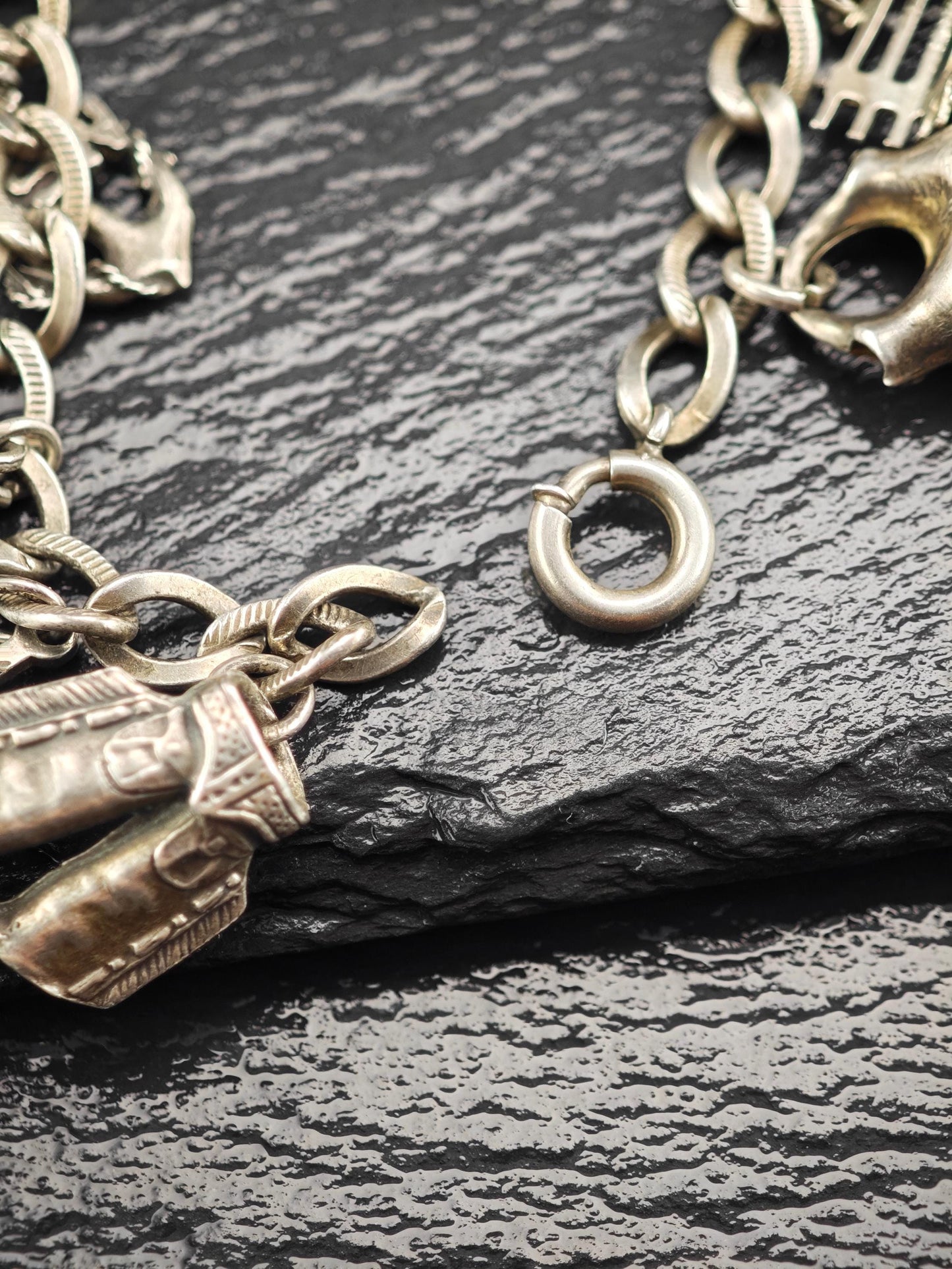 1930's WWII USN, Enamel Heart Charm, Bracelet Sterling Silver