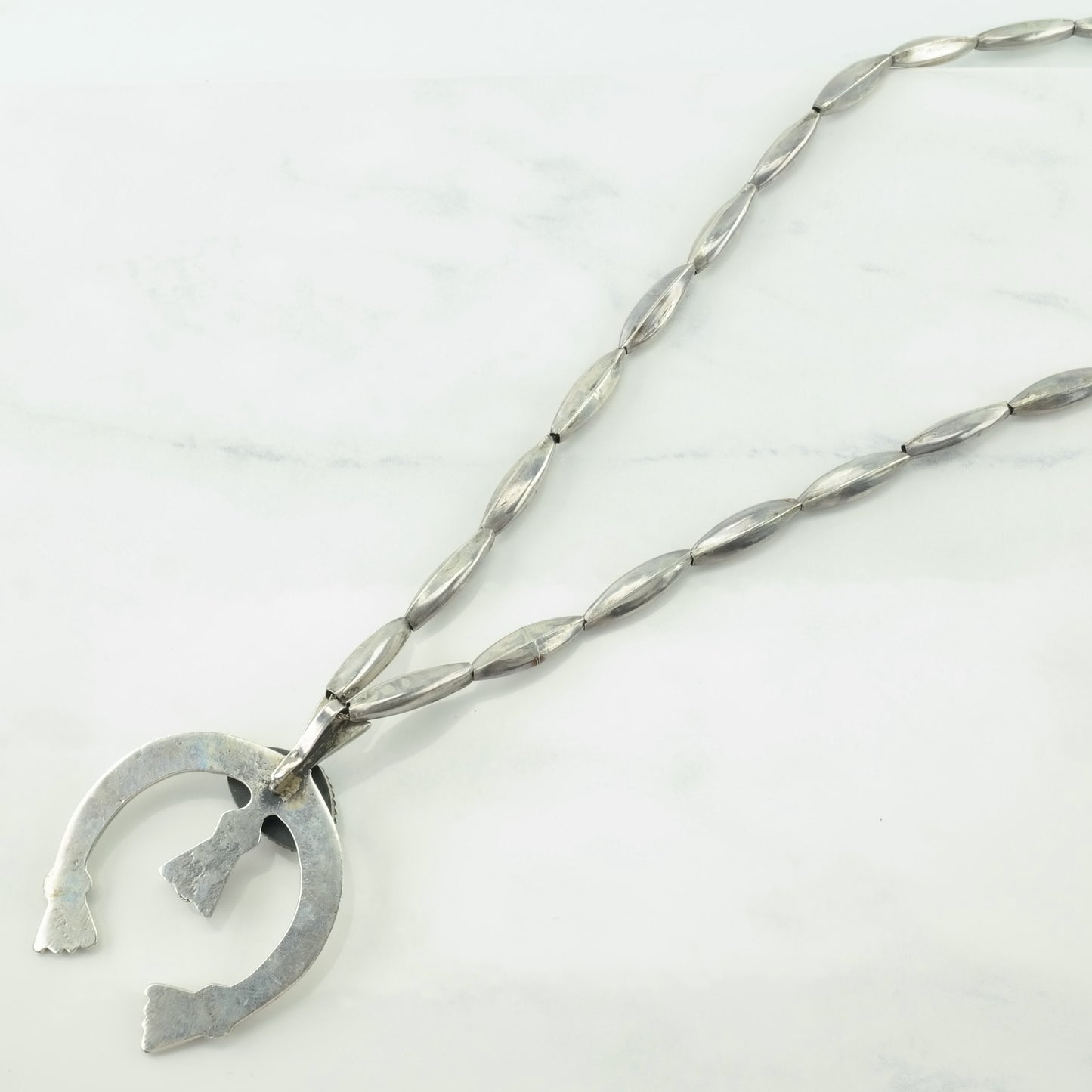 Vintage Native American Sterling Silver Blue Turquoise Sandcast, Naja Necklace