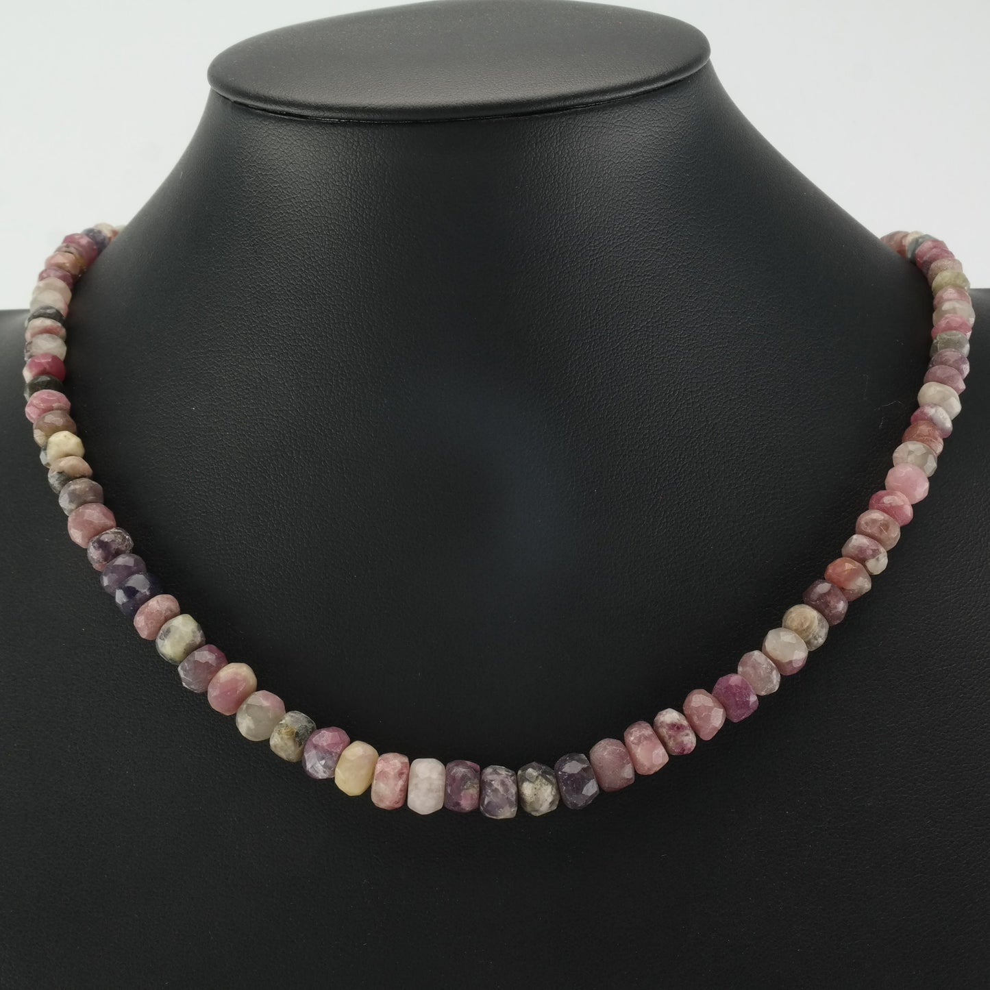 DTR Sterling Silver Opaque Corundum, Ruby Faceted Bead Necklace N1771