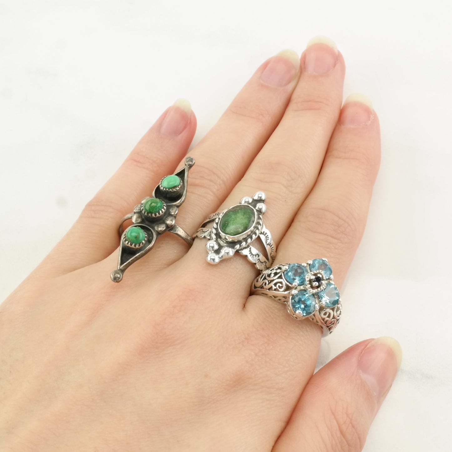 Vintage Sterling Silver Ring Topaz, Sapphire Flower Size 6