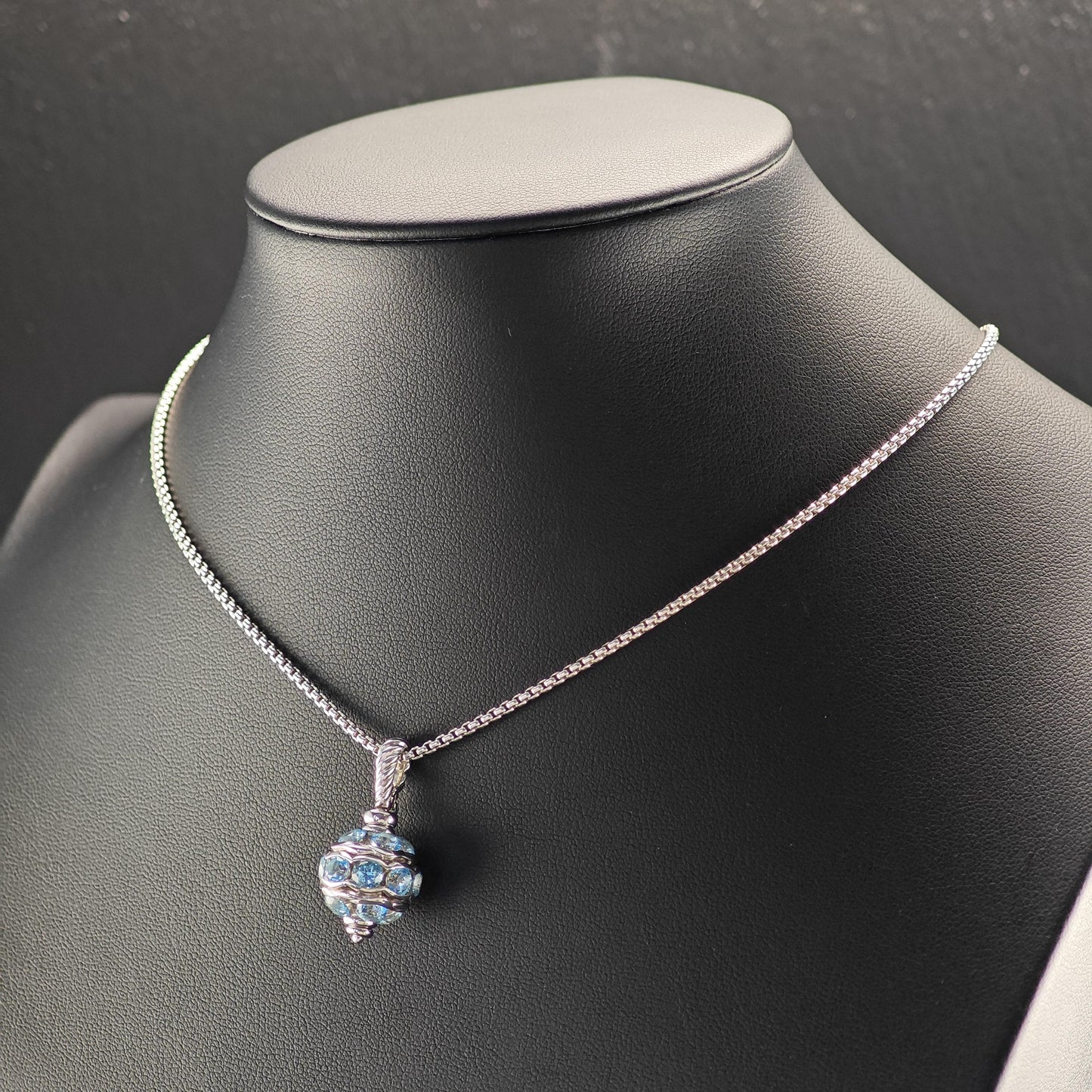 David Yurman Blue Topaz, 18K Gold Post Sterling Silver Earring/Necklace Set