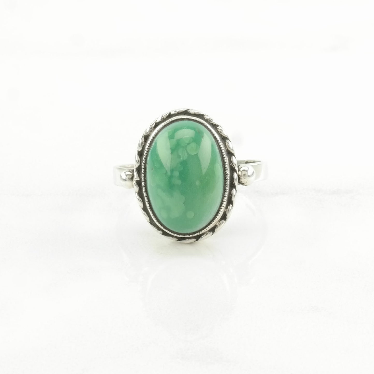 Vintage Sterling Silver Ring Turquoise Rope Detail Green Size 7 1/2