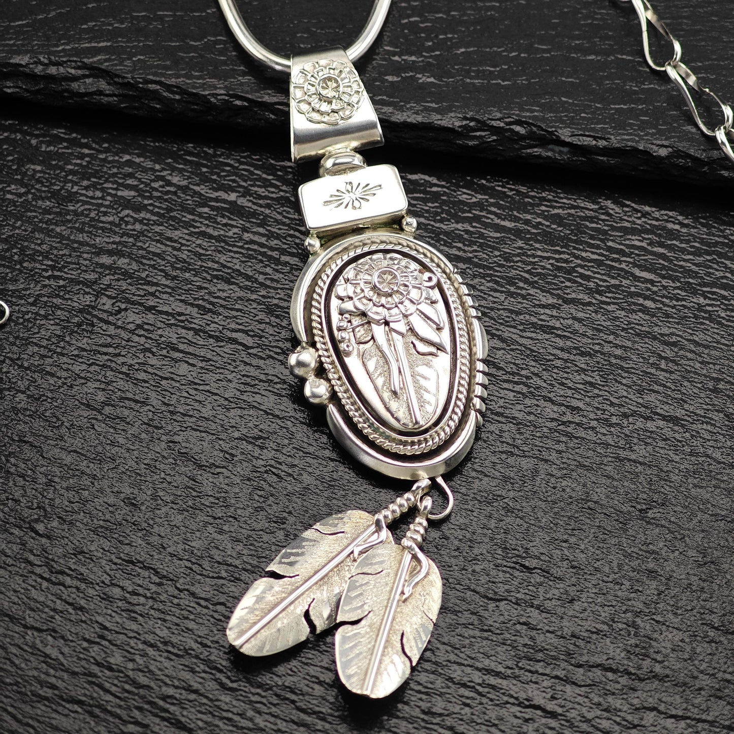 Navajo, Native American Floral Large Necklace Sterling Silver