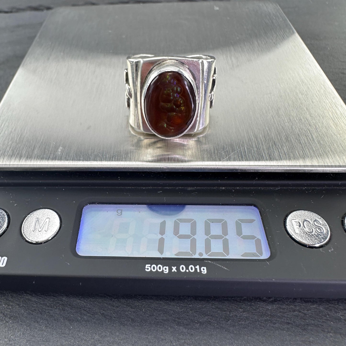 Large Fire Agate Silver Ring Sterling Size 10