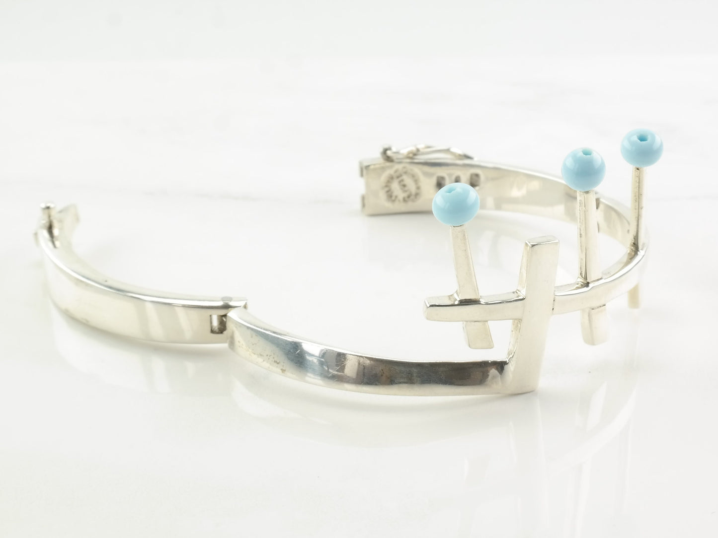 Sigi Taxco Sterling Silver Bracelet | Blue Crown Bracelet | Modernist Mexican Silver Jewelry | 1970s