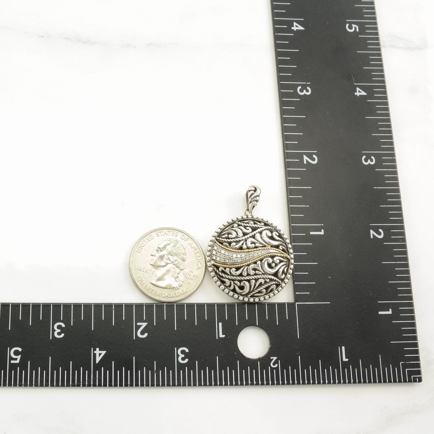 Diamond, Filigree 18K Gold Accent Sterling Silver Pendant P2143