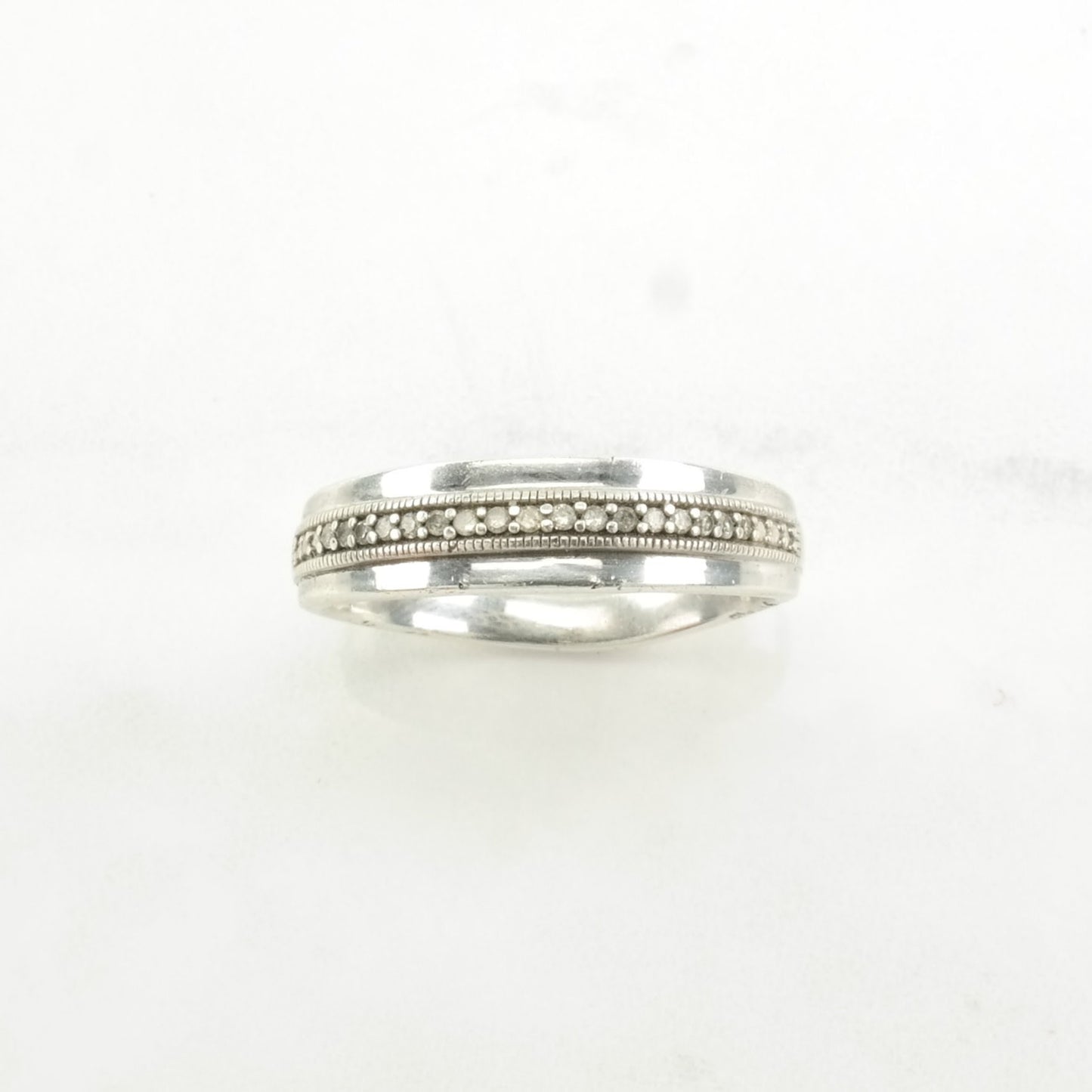 Vintage Sterling Silver Ring Diamond Band Size 10