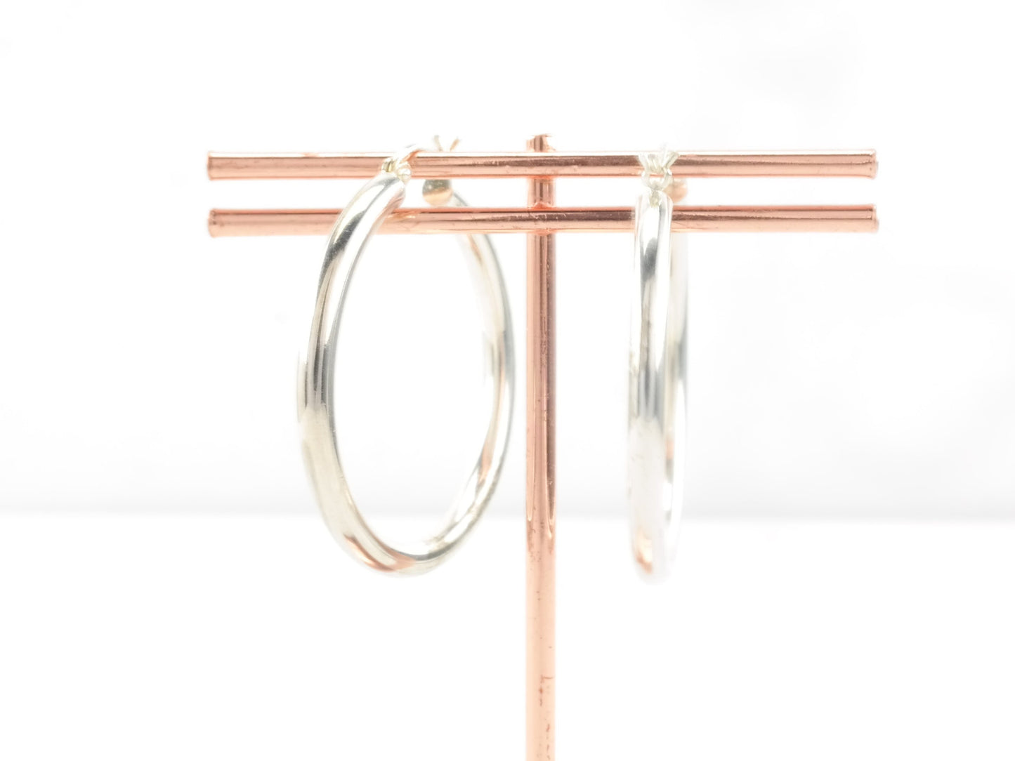 Sterling Silver 3mm Wide Earrings Hoop 1 3/8"