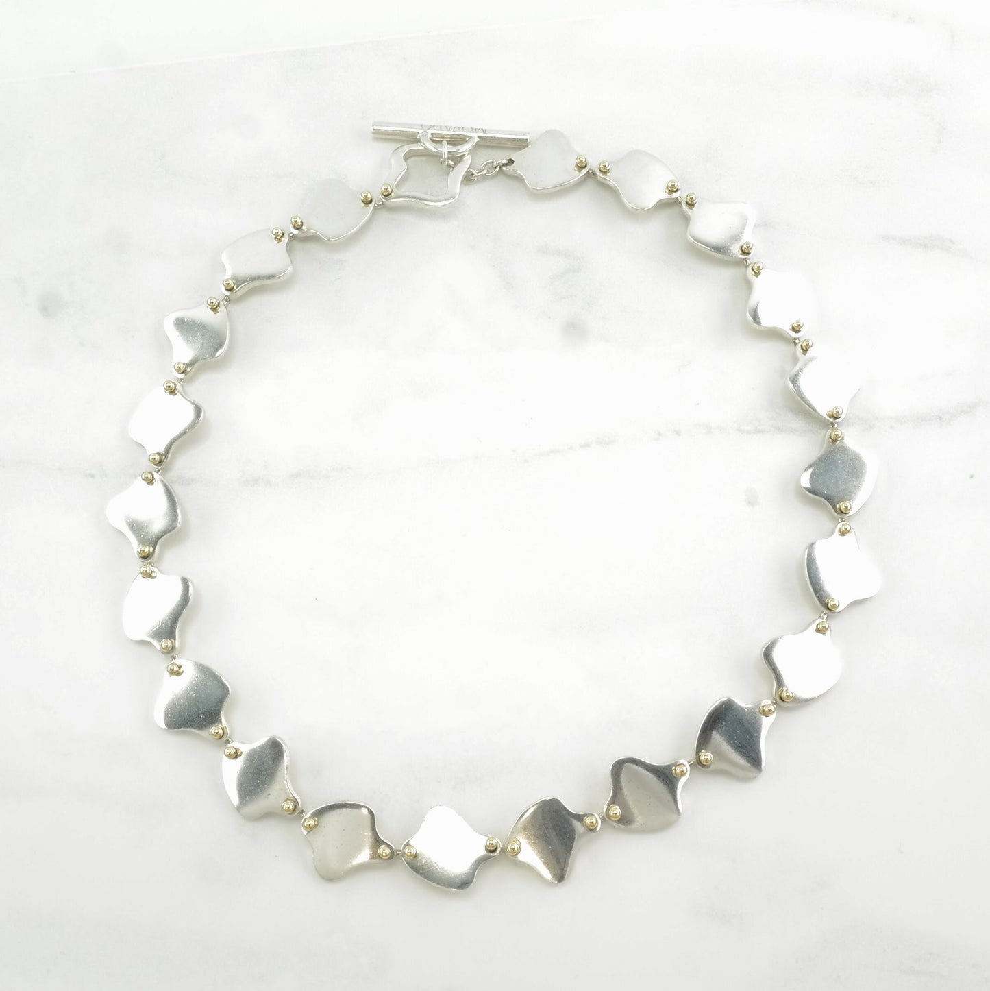 Vintage Movado Sterling Silver Modernist Gold Accent Necklace