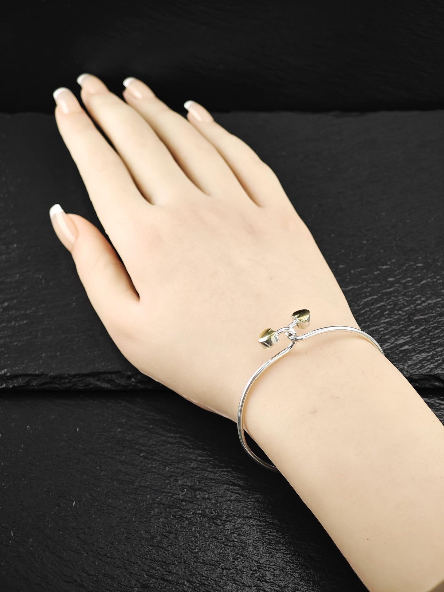 Tiffany & Co. 18K Gold, Heart Bangle Bracelet Sterling Silver
