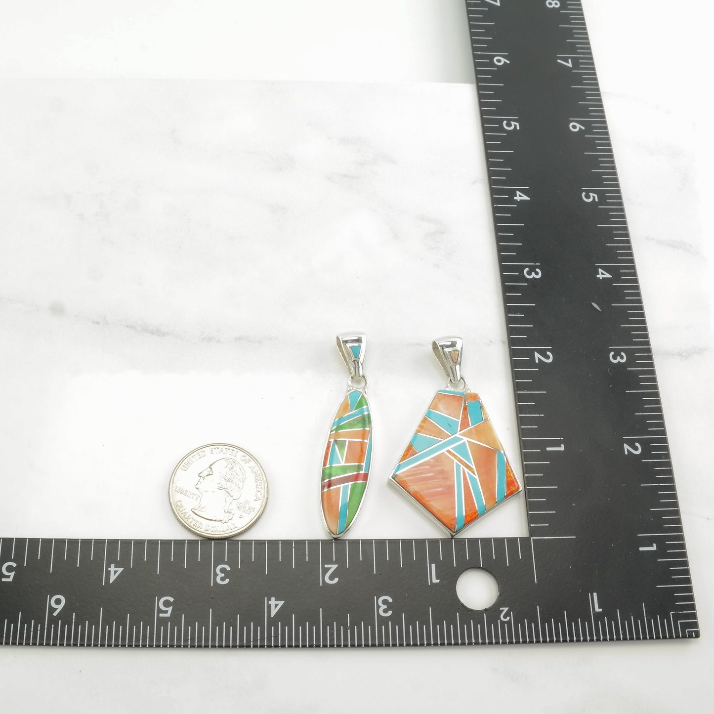 Vintage Southwest Multi Gemstone Inlay, Spiny Oyster Sterling Silver Pendant