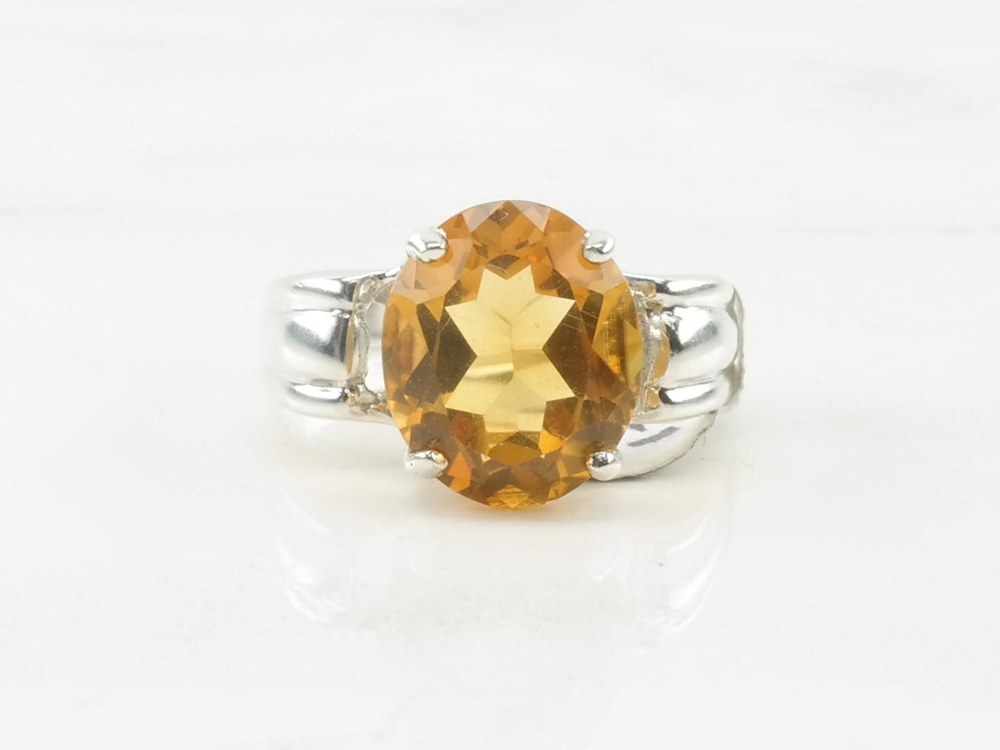 Vintage Sterling Silver Ring Citrine Yellow Size 7 1/2