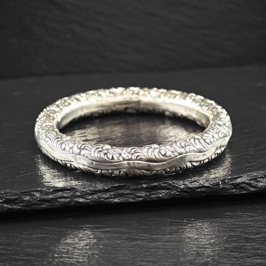 Early Art Nouveau Unger Brothers Repousse Donut Bangle Bracelet Sterling Silver