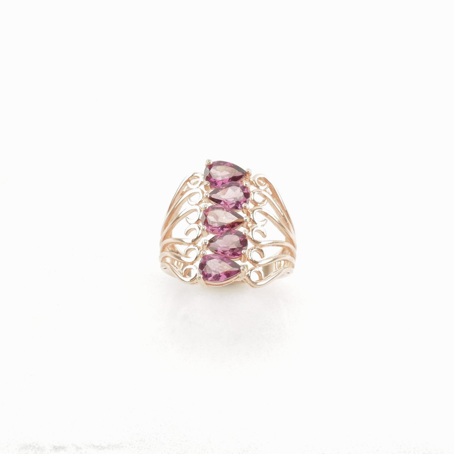 Vintage Sterling Silver Ring Garnet Rose Gold Pink Size 5 1/4