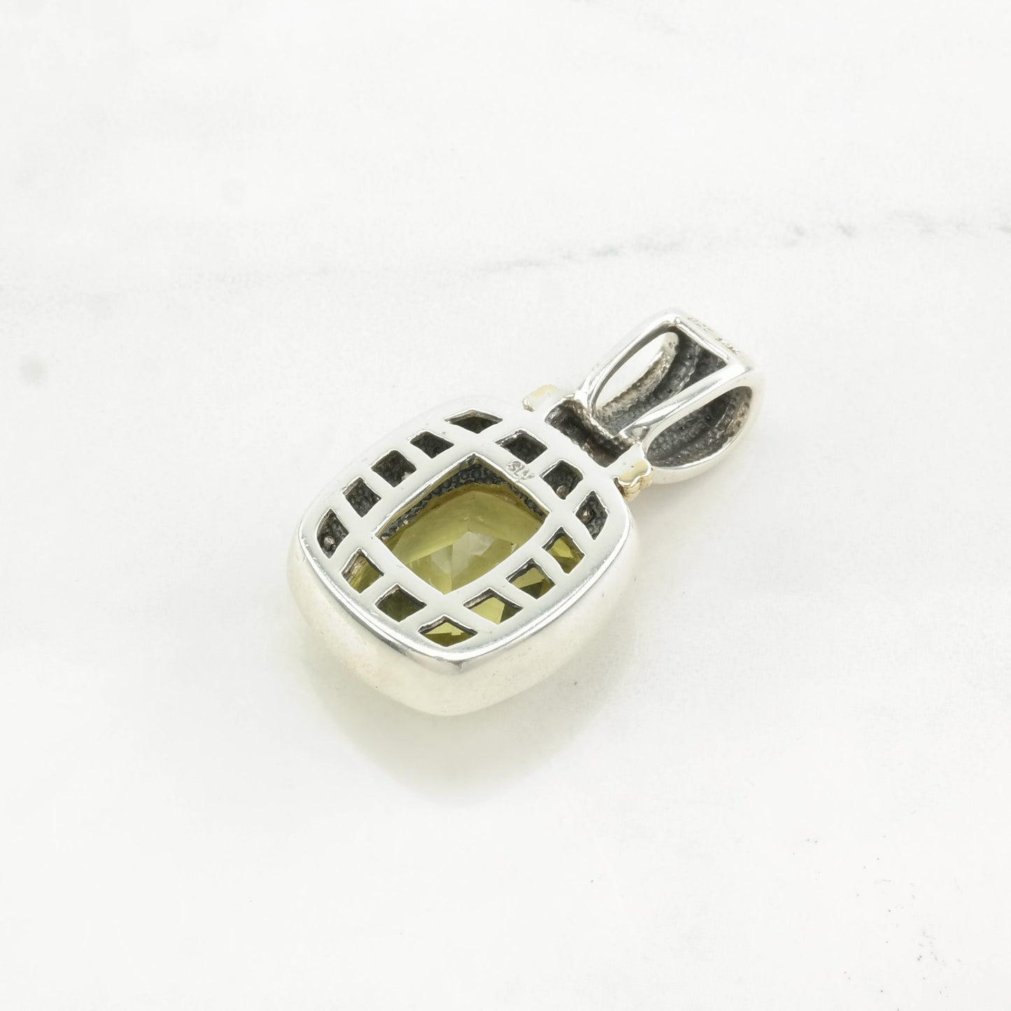 Vintage Lefkowitz and Edelstein Prasiolite, Diamond 14K gold accents Sterling Silver Pendant