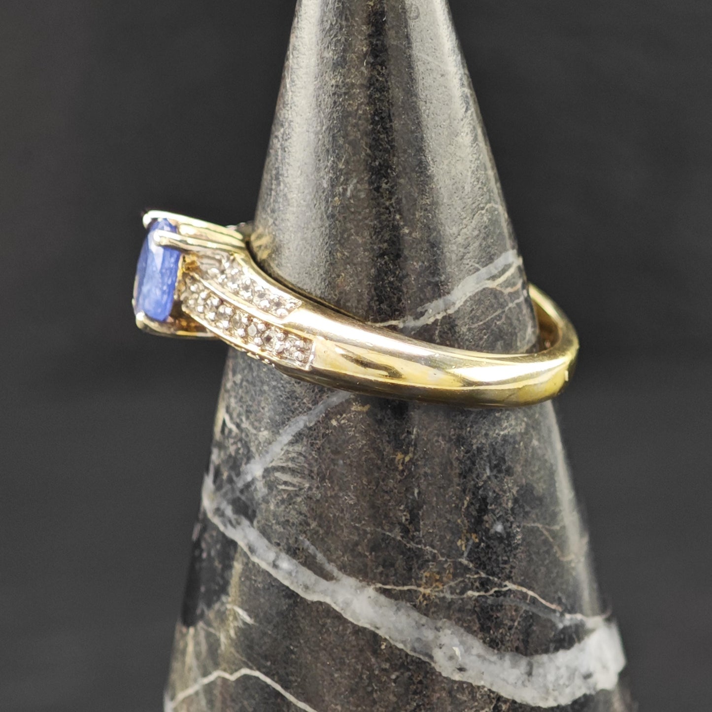 Natural Blue Sapphire 14K Gold Plated Ring Sterling Silver Sz 5 R6163