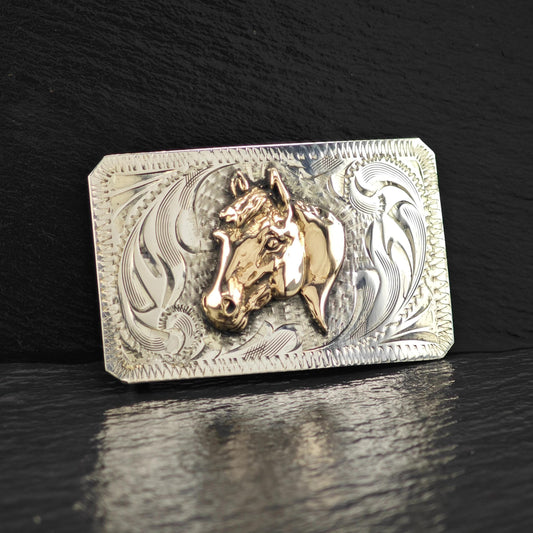 Vintage Western Style Horse Belt Buckle in Sterling Silver