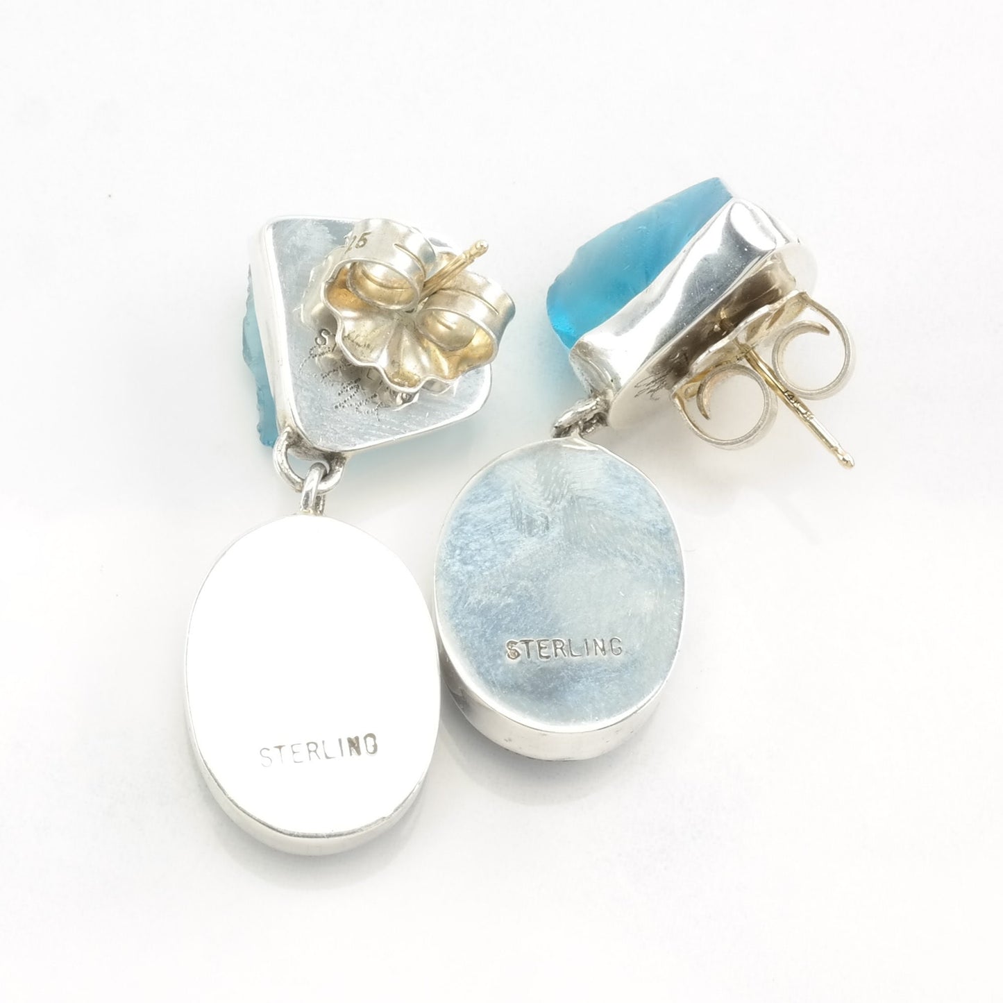 Sterling Silver Blue Stone, Druzy 14k Gold Post Earrings Stud, Dangle