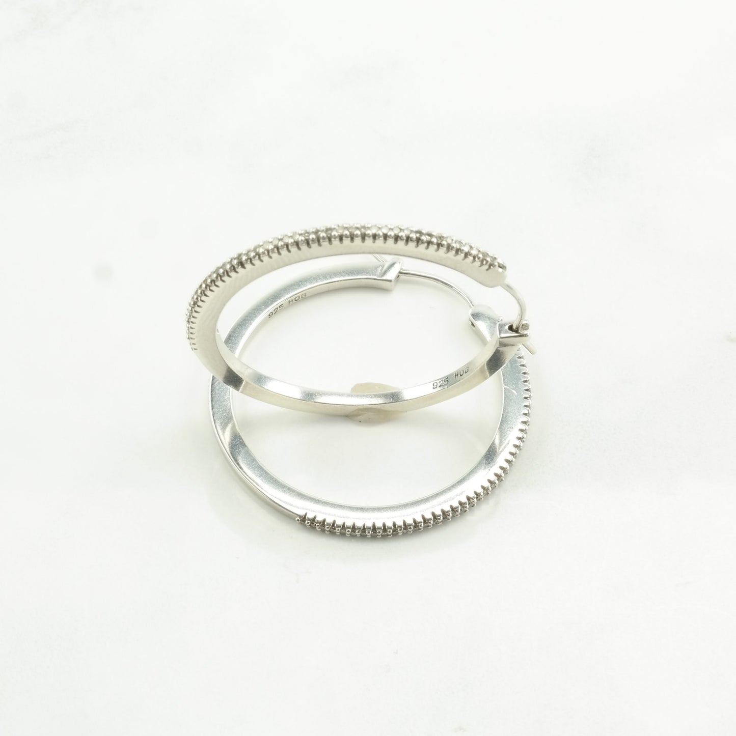 HOB Sterling Silver White Diamond Fishtail Setting Earrings Hoop