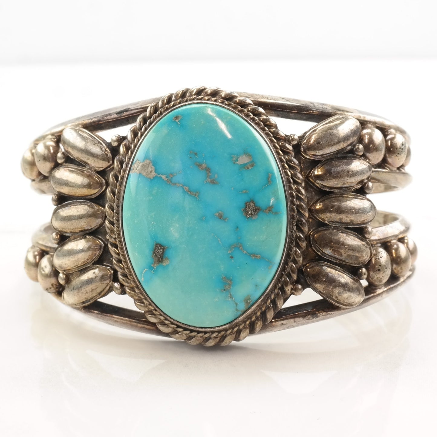 Native American Sterling Silver Turquoise Oval Cuff Bracelet