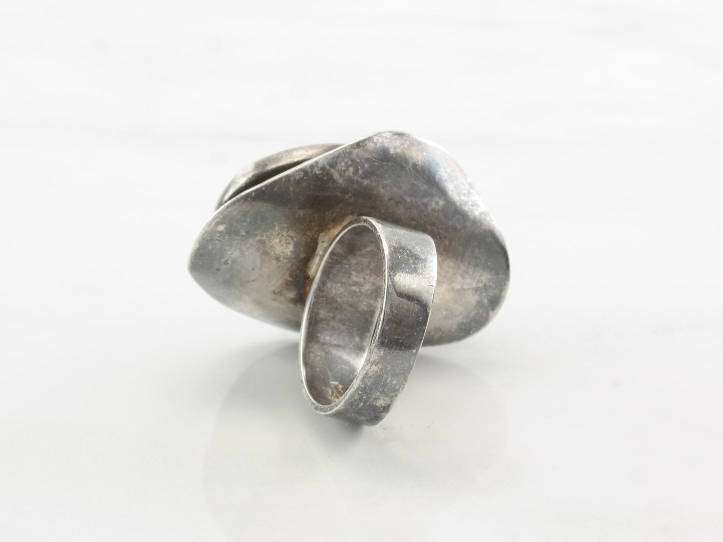 Vintage Modernist Silver Ring Blue Lace Agate Modernist Sterling Size 5