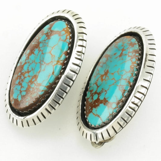 Native American Sterling Silver Spiderweb Turquoise Earrings Clip on