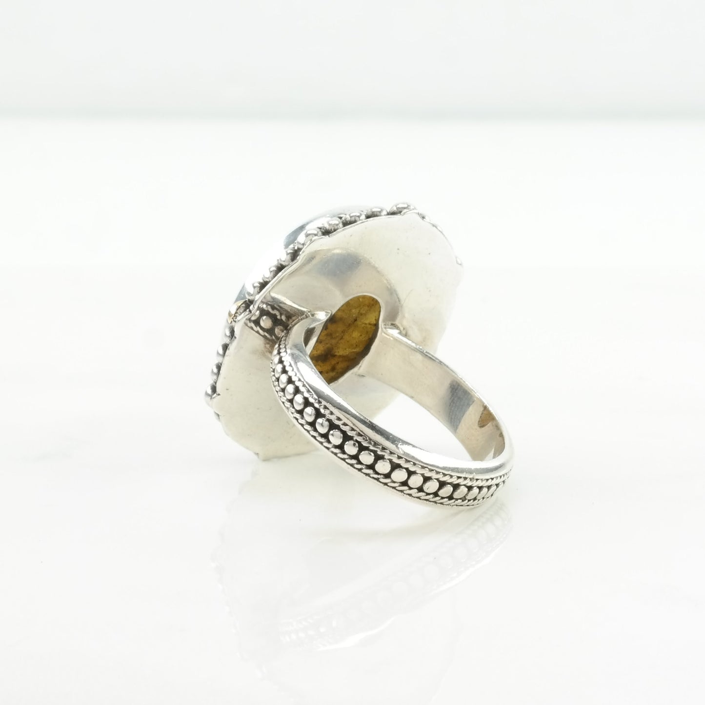 Vintage Labradorite Ring Sterling Silver 18k Gold Accent