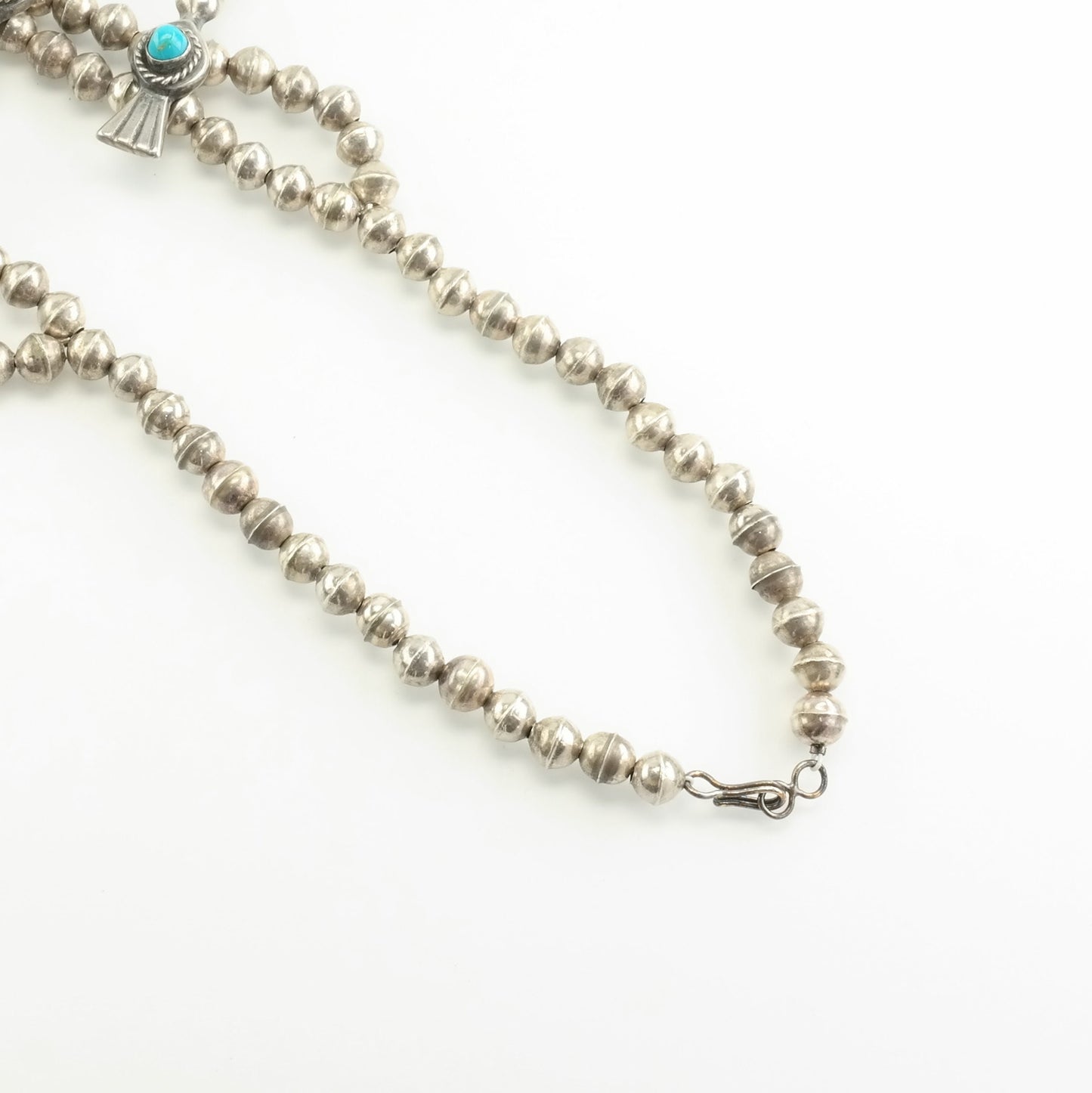 Vintage Native American Sterling Silver Gem Turquoise Squash Blossom Necklace