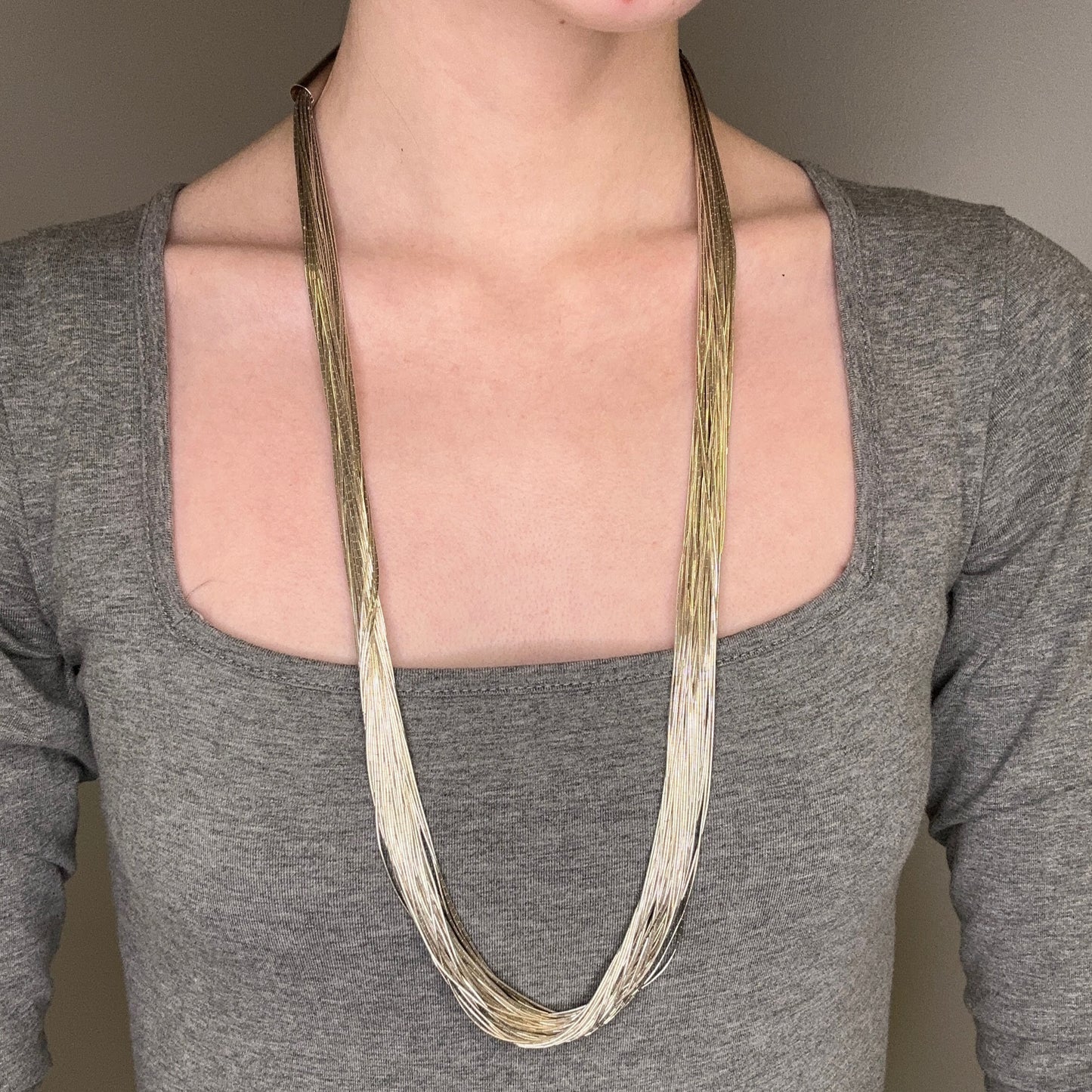 Vintage Native American Sterling Silver Liquid Silver 50 Strand Necklace