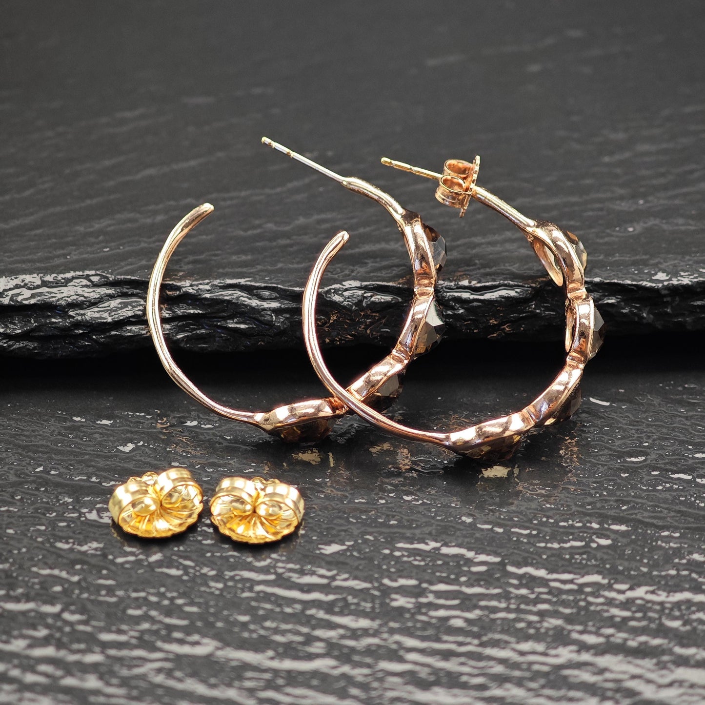 Ippolita Rose Gold, Brown Quartz Rock Candy Hoop Earrings Sterling Silver
