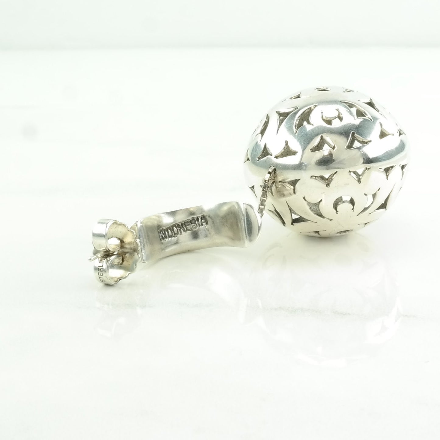 Vintage Sterling Silver Stud/Dangle Earrings Indonesia, Designer Floral Ball