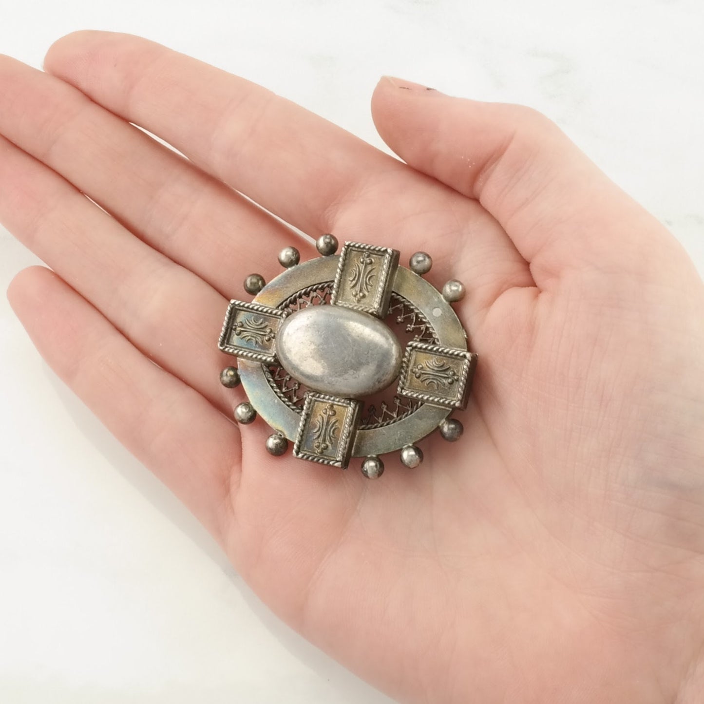 Victorian Sterling Silver Brooch Floral Filigree B1885